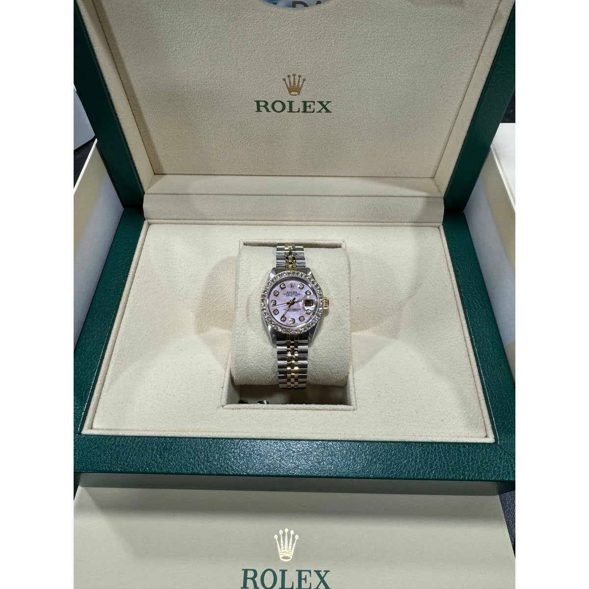 Rolex Datejust 26mm 6917 Deep Pink MOP Diamond Face & Diamond Bezel Bi Metal