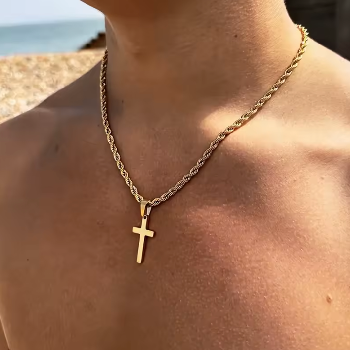 18k Gold Rope Chain With Cross 60cm By Bling Ting