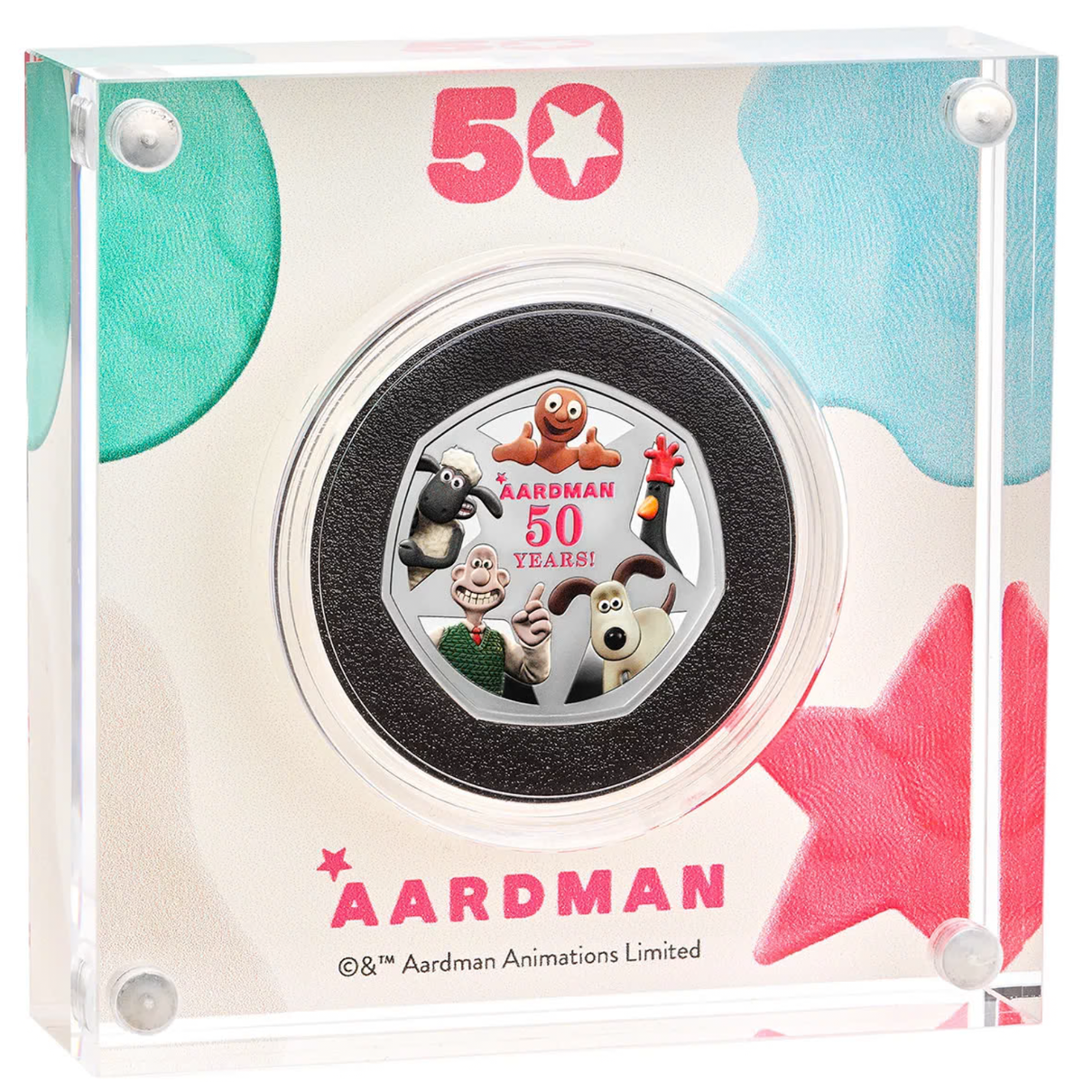 50 Years of Aardman 2026 UK 50p Silver Proof Colour Coin