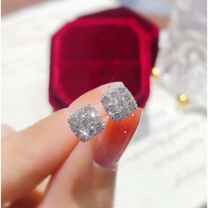 Iced Out Square Diamond Stud Earrings By Bling Ting