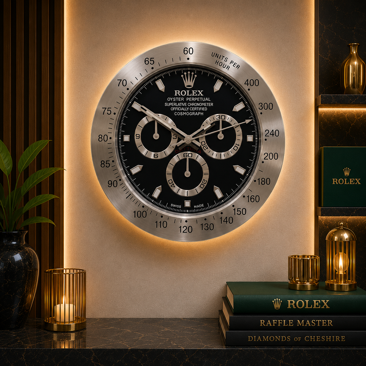 Rolex Daytona Black Wall Clock Hand Made 904 Stainless Steel