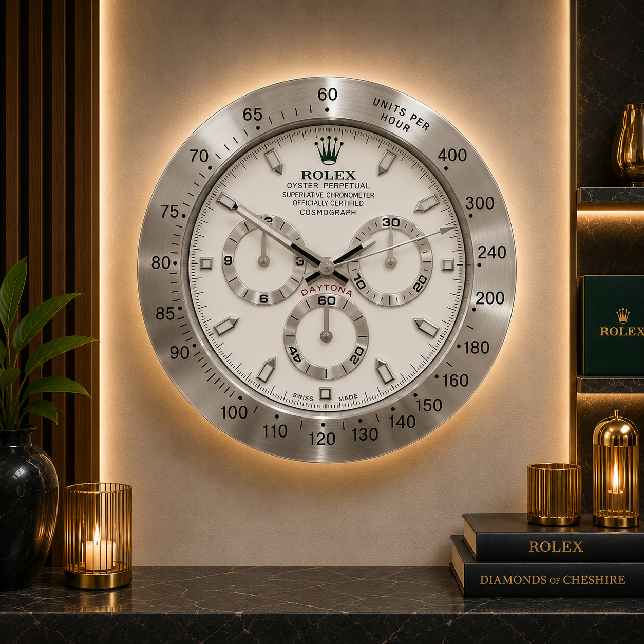 Rolex Daytona White Wall Clock Hand Made 904 Stainless Steel