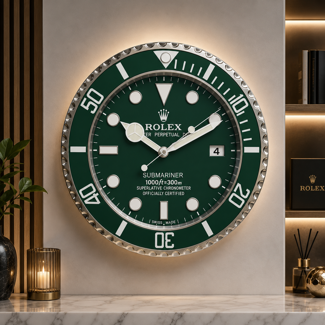 Rolex Submariner Hulk Wall Clock Hand Made 904 Stainless Steel