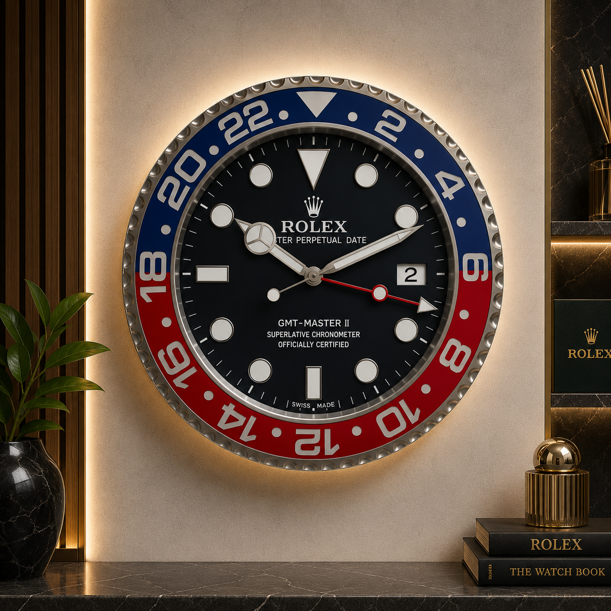 Rolex GMT Master 2 Pepsi Wall Clock Hand Made 904 Stainless Steel