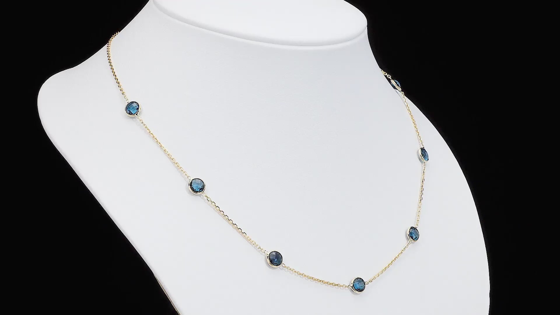 Round Cut Blue Topaz Necklace 14ct Yellow Gold