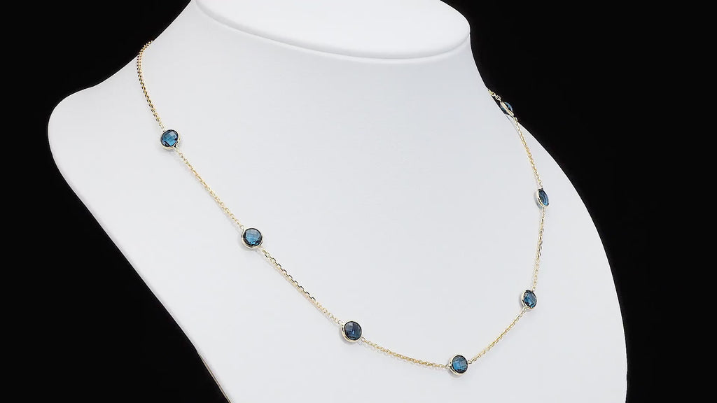 Round Cut Blue Topaz Necklace 14ct Yellow Gold