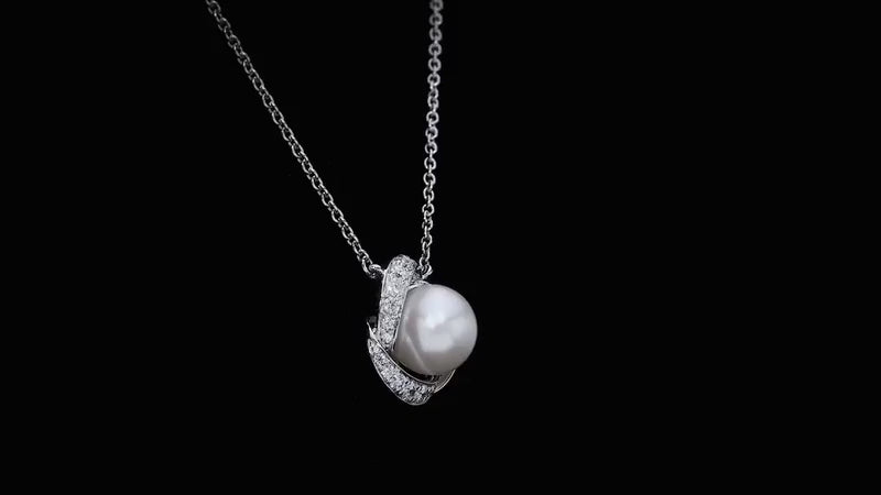7.5-8mm Cultured Freshwater White Pearl & 0.25ctw Diamond Necklace 14ct White Gold