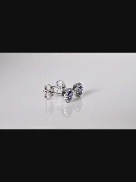 Round Cut Sapphire 0.17ctw Diamond Earrings 14ct White Gold