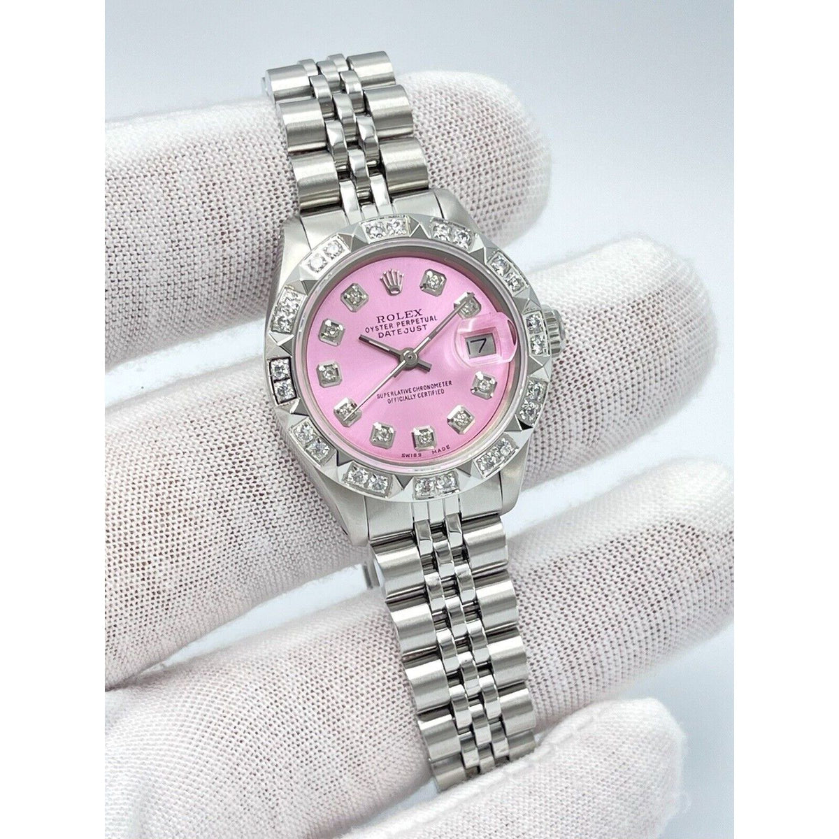 1978 Ladies Rolex Datejust 26mm 6917 Pink Diamond Dial Jubilee Pyramid Diamond Bezel