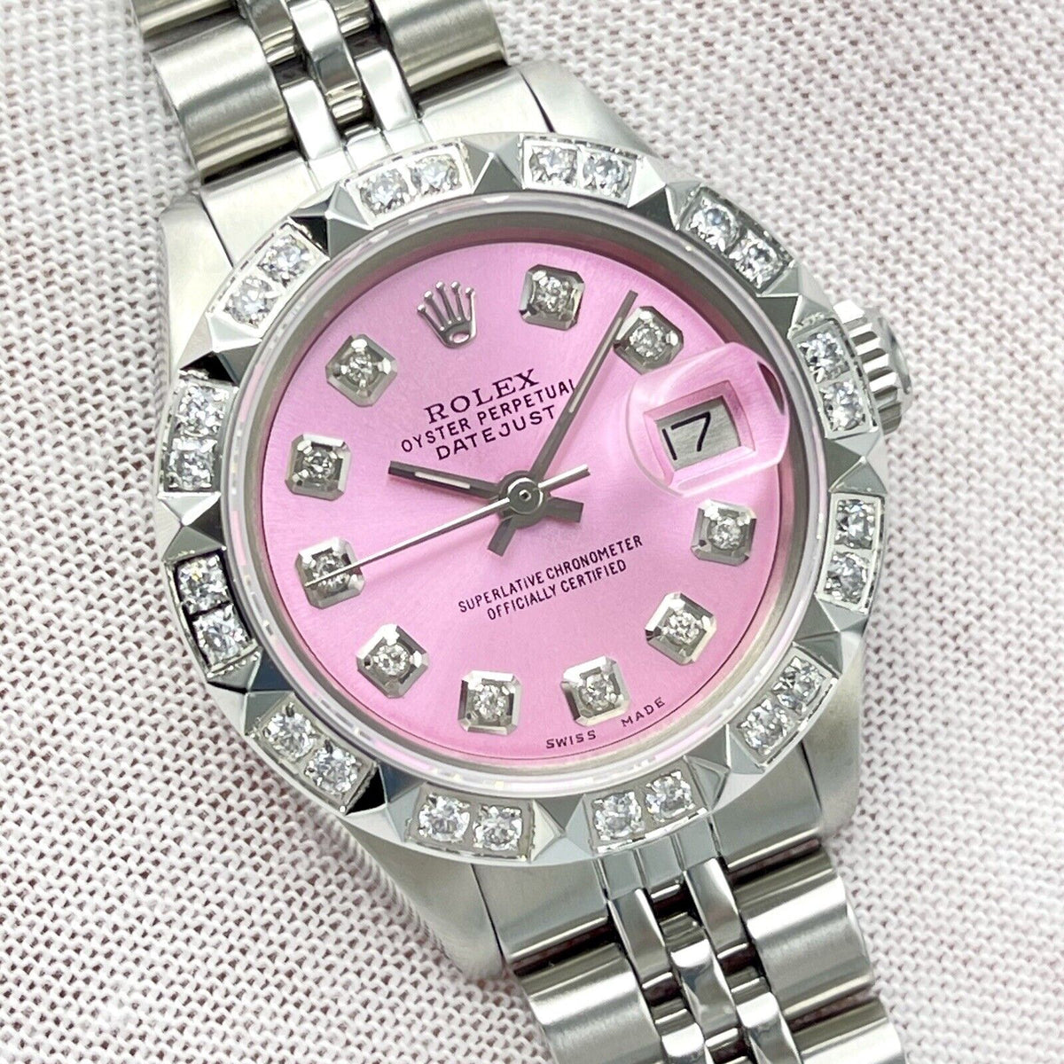 1978 Ladies Rolex Datejust 26mm 6917 Pink Diamond Dial Jubilee Pyramid Diamond Bezel