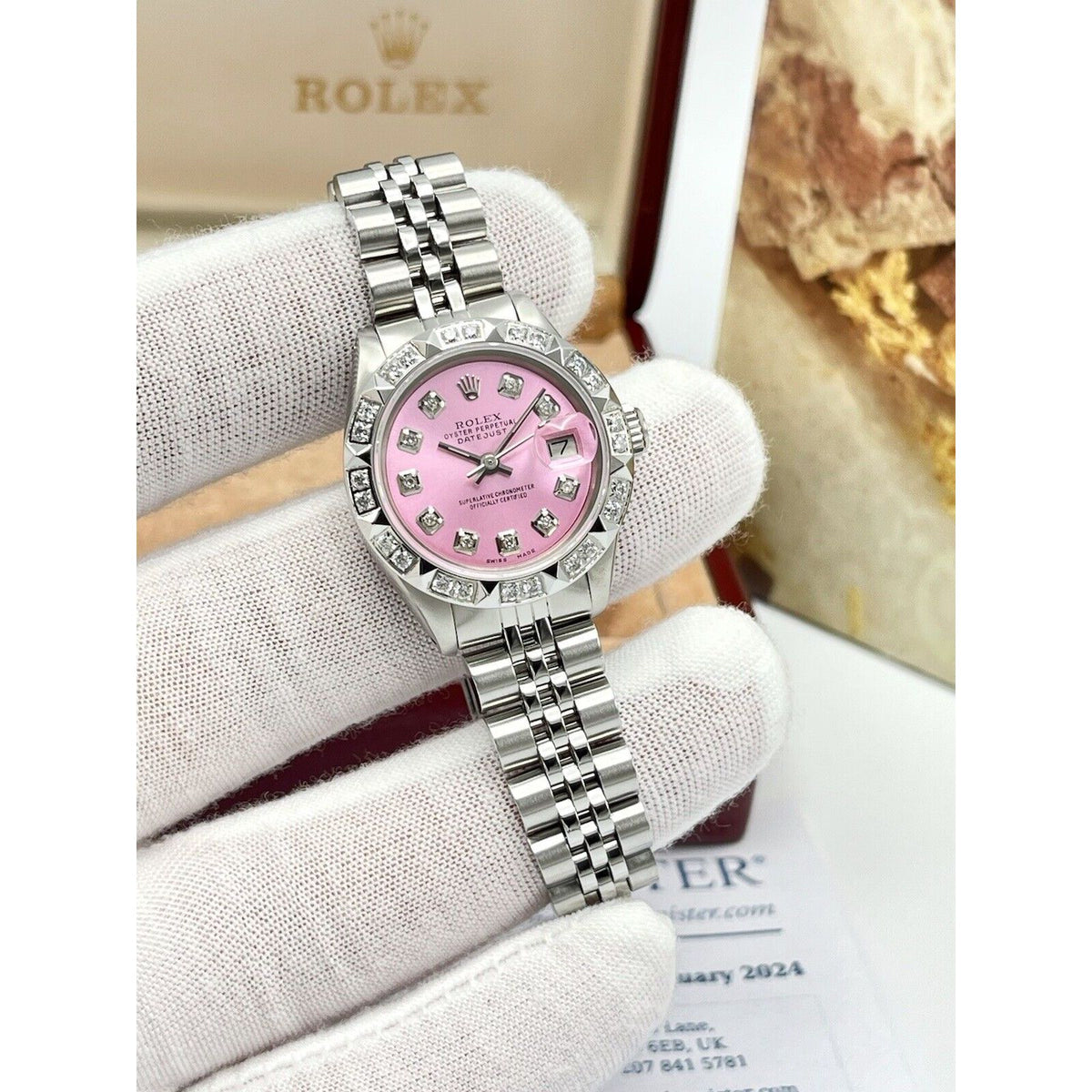 1978 Ladies Rolex Datejust 26mm 6917 Pink Diamond Dial Jubilee Pyramid Diamond Bezel