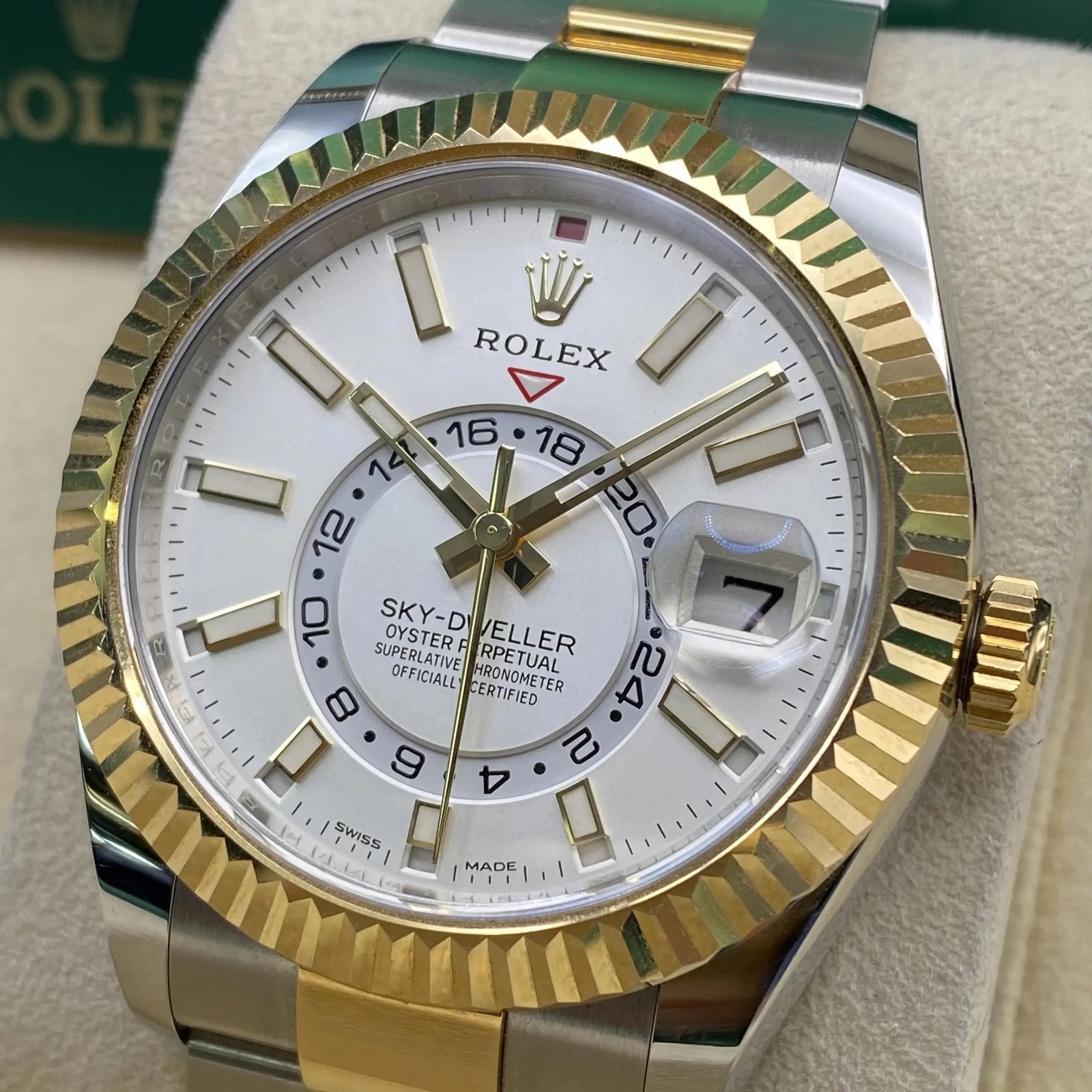 2022 Rolex Sky-Dweller 326933 42mm Steel 18K Yellow Gold White Dial