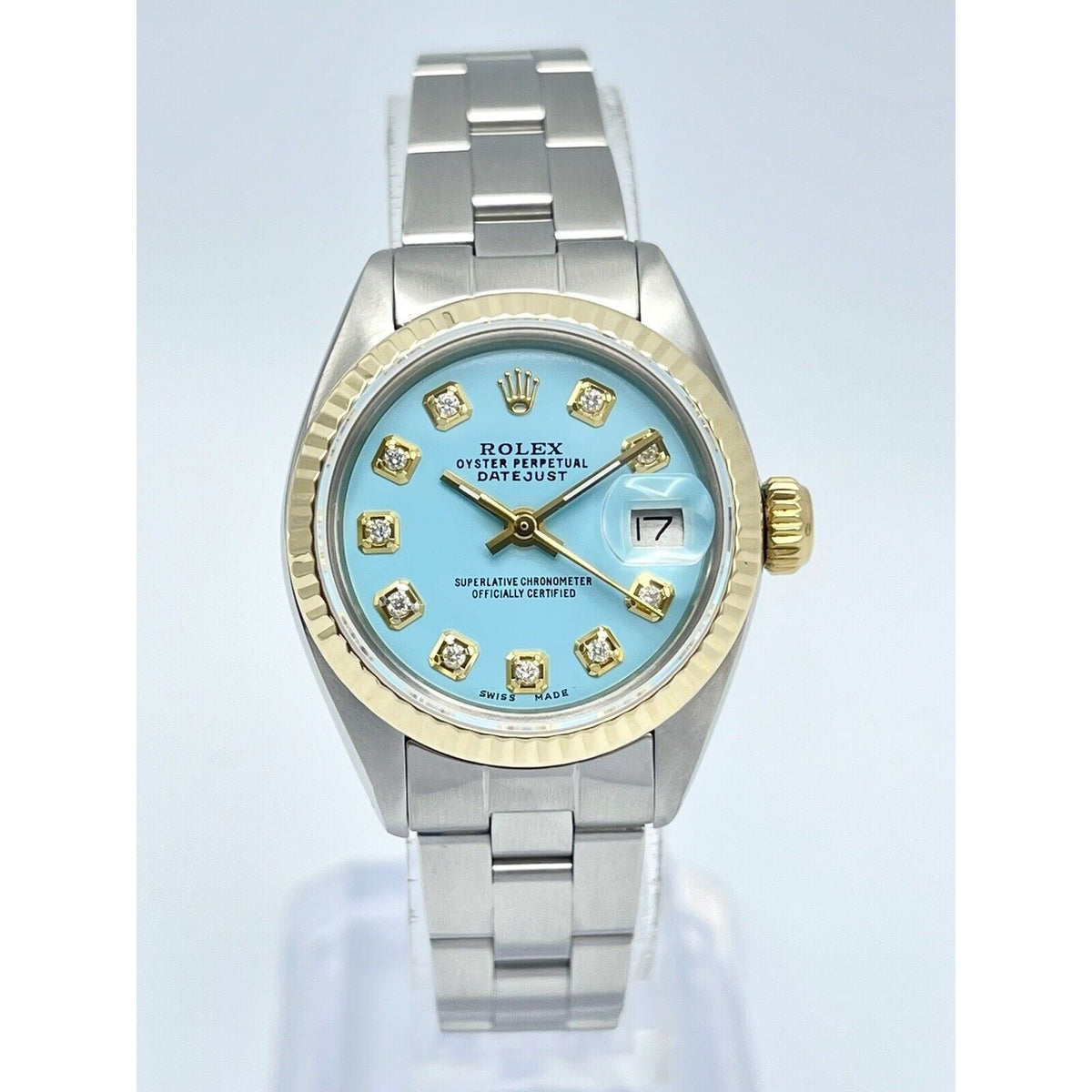 Rolex Datejust Ladies 26mm 6917 Tiffany Blue Diamond Dial Yellow Gold Two Tone