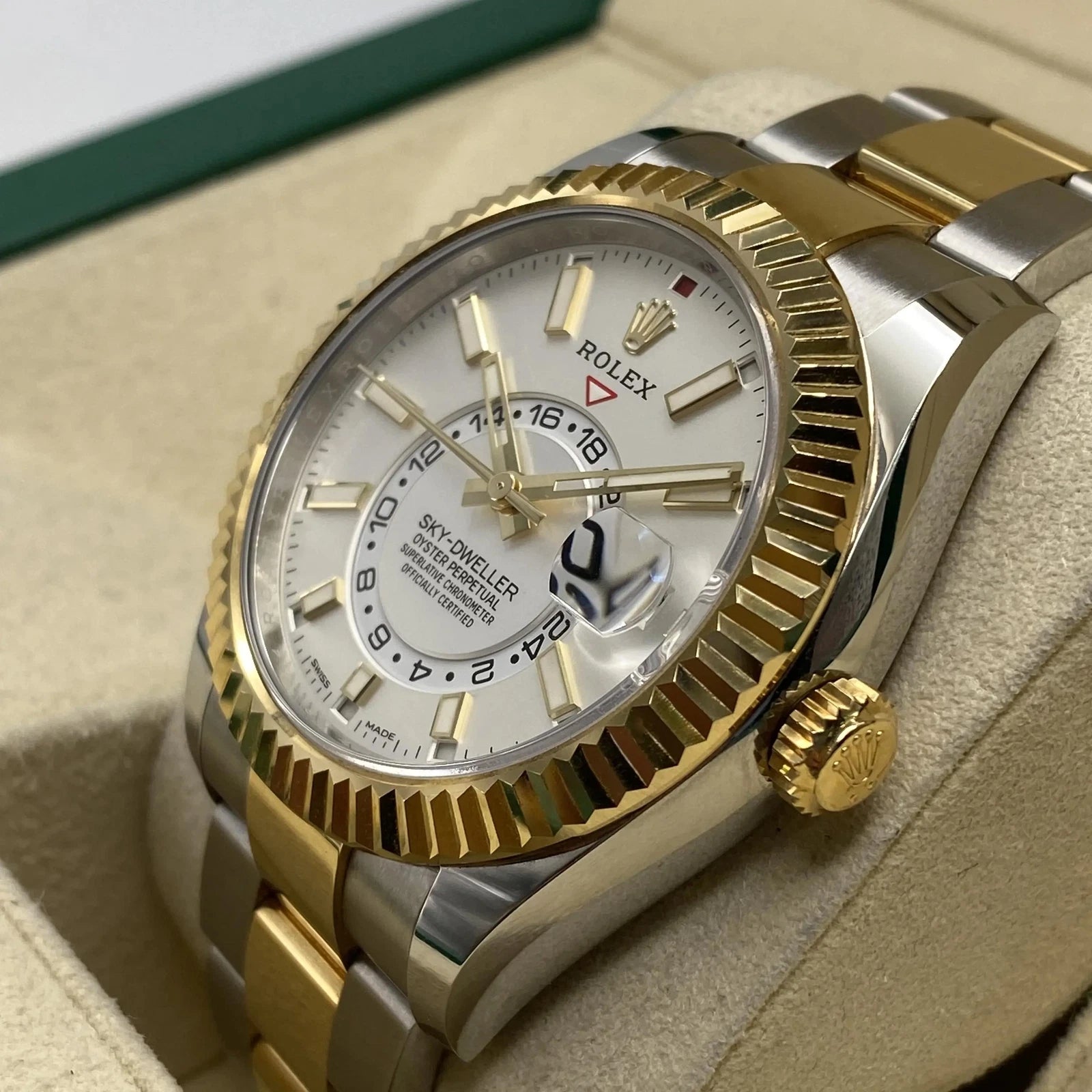 2022 Rolex Sky-Dweller 326933 42mm Steel 18K Yellow Gold White Dial