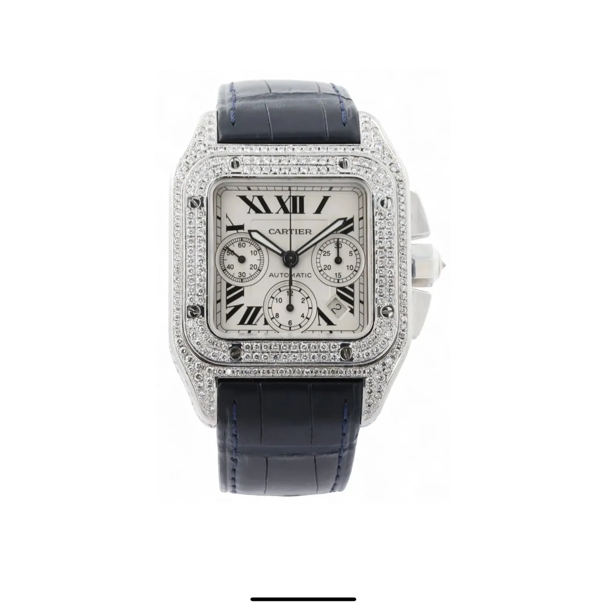 Cartier Santos Chronograph Fully Loaded Natural Diamonds 2 Straps Full Set