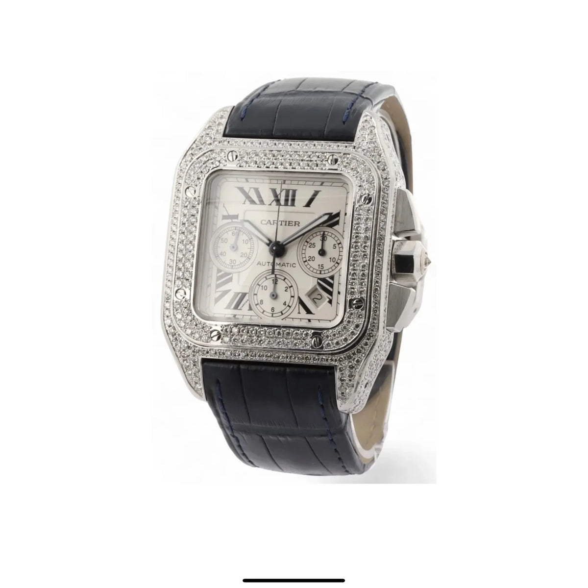 Cartier Santos Chronograph Fully Loaded Natural Diamonds 2 Straps Full Set