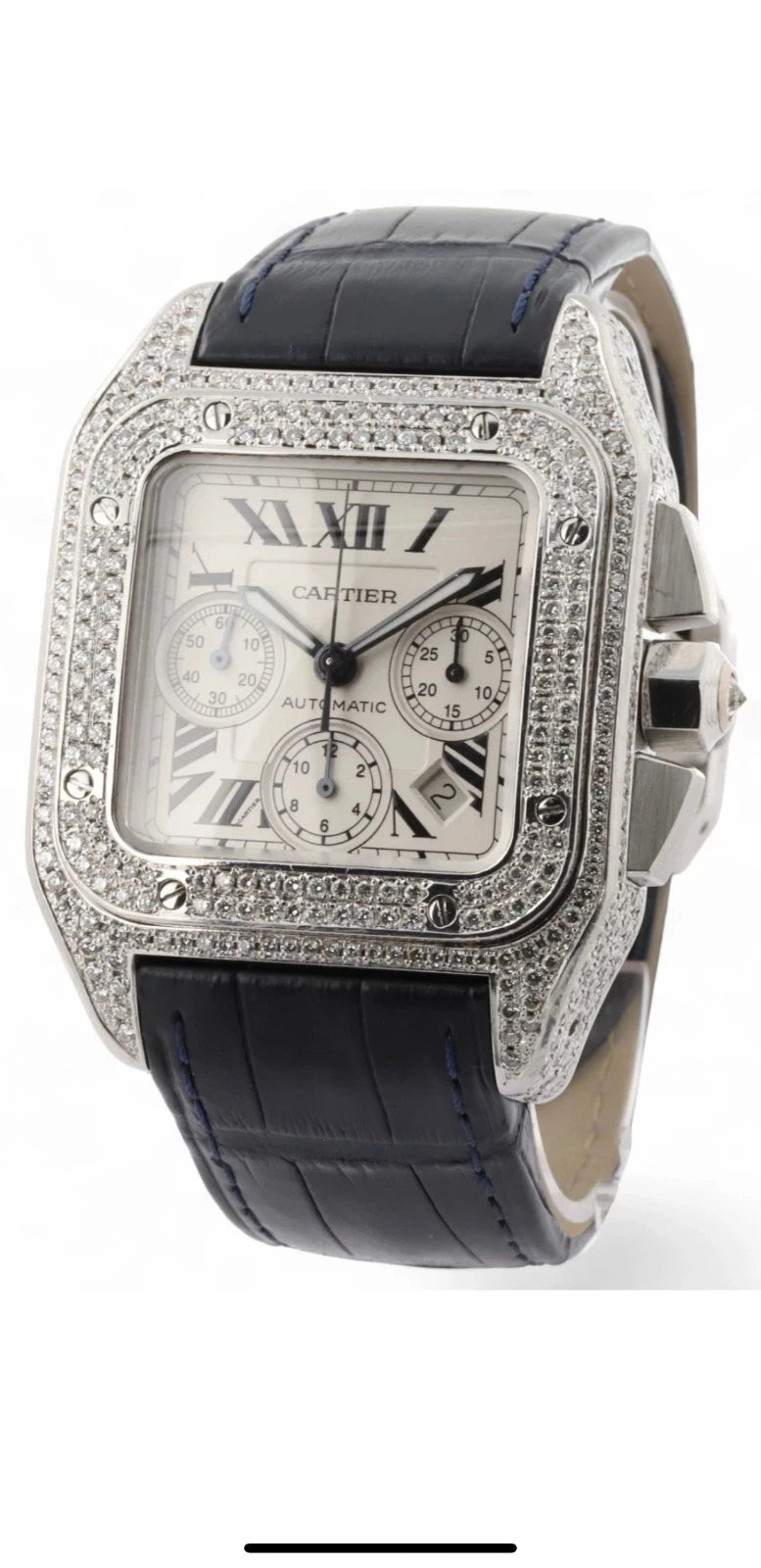 Cartier Santos Chronograph Fully Loaded Natural Diamonds 2 Straps Full Set