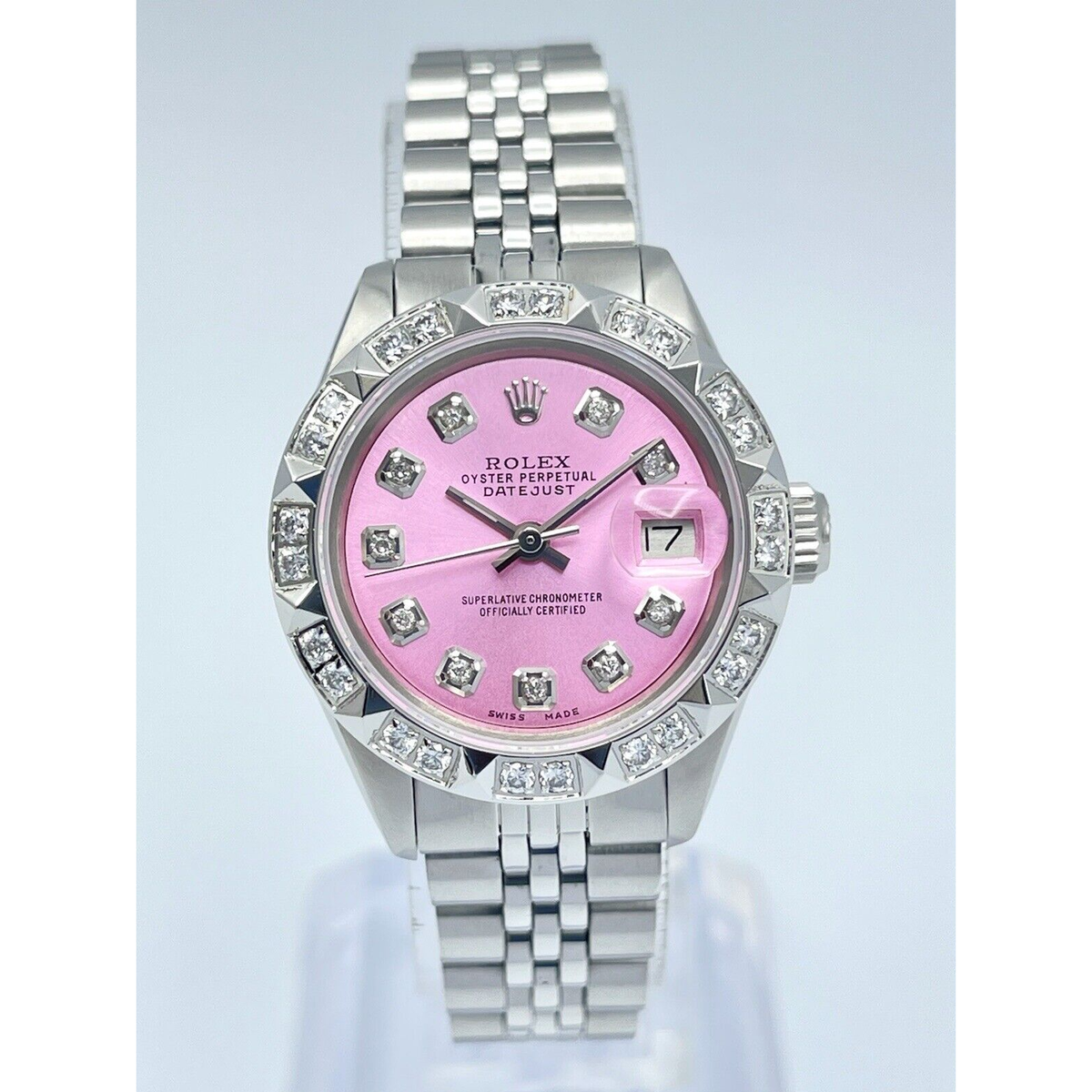 1978 Ladies Rolex Datejust 26mm 6917 Pink Diamond Dial Jubilee Pyramid Diamond Bezel