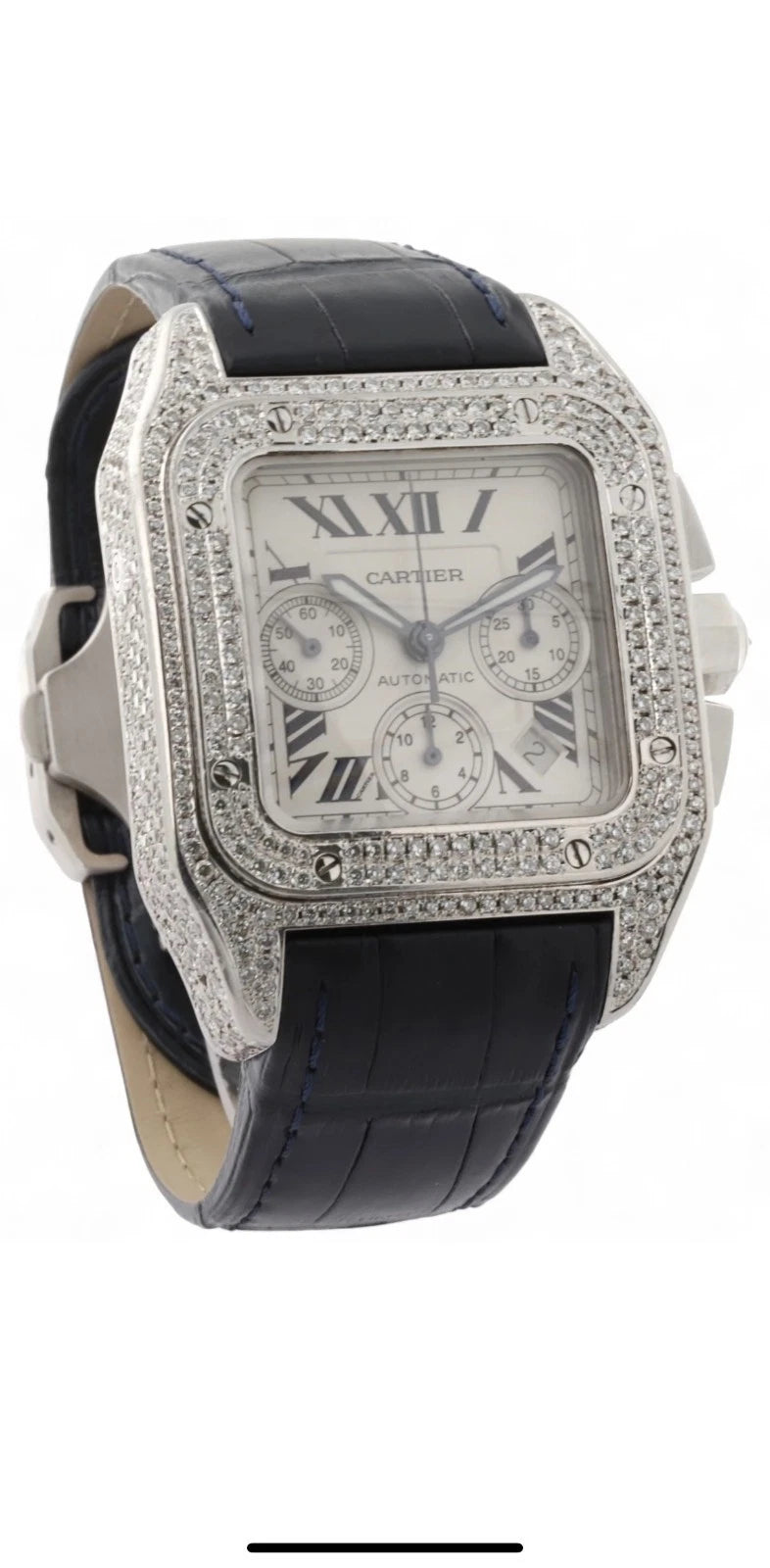 Cartier Santos Chronograph Fully Loaded Natural Diamonds 2 Straps Full Set