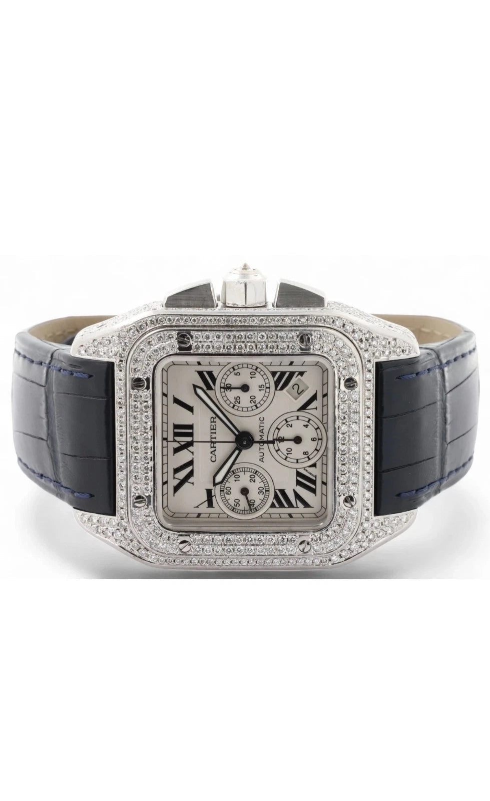 Cartier Santos Chronograph Fully Loaded Natural Diamonds 2 Straps Full Set