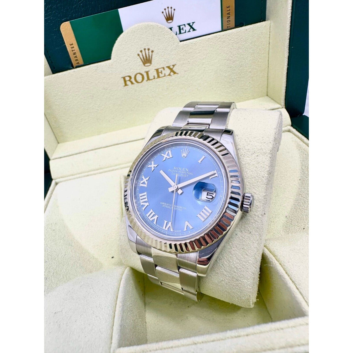 2015 Rolex Datejust II 41mm 116334 Azzurro Blue Roman Dial