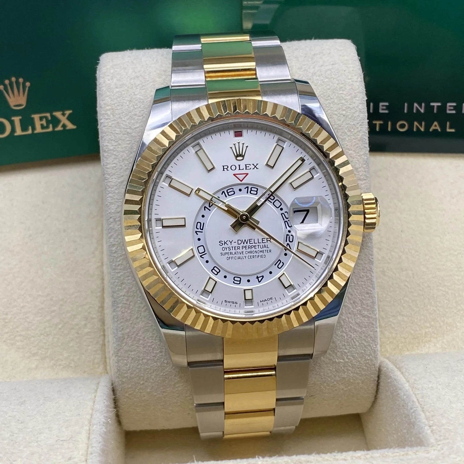 2022 Rolex Sky-Dweller 326933 42mm Steel 18K Yellow Gold White Dial